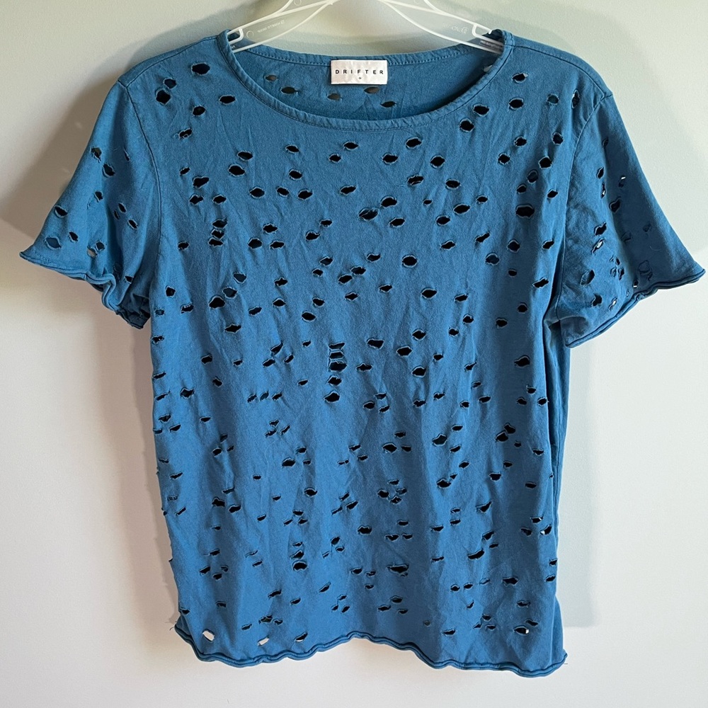 Drifter Shredded Blue Tee Size S